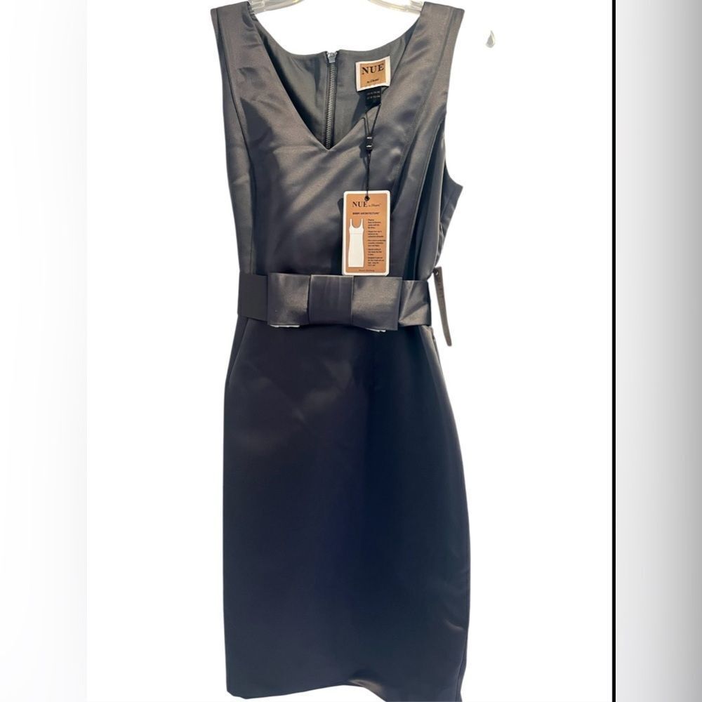 NWT Nue by Shani sleeveless midi dress with bow belt silver size 14 - Picture 2 of 16